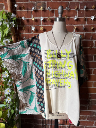OOAK Winter Collection- Upcycled Billy Strings Highway Prayers Lyrics Kantha Poncho Top