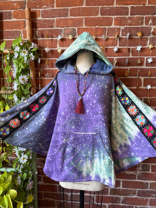 OOAK Winter Collection- Stevie Silver Springs Tie Dye Granny Square Hoodie Poncho