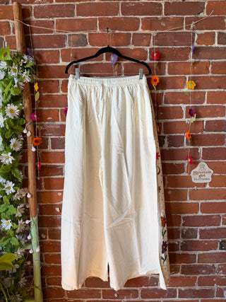 Moon Garden White Wide Leg Lounge Pants - Fair Trade Made - Multiple Sizes Available