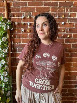 Grow Together Mushroom Moon Phase Mineral Wash TShirt