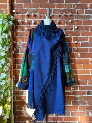 Navy Juniper Patchwork Fringe Jacket