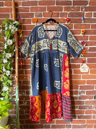 Coffee In The Morning Kantha Dress - Fits up to 3X - 100% Cotton- Fair Trade Made