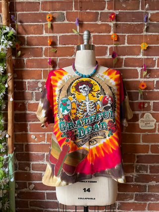 OOAK Summer Collection- Upcycled Grateful Dead Tie Dye Butterfly Boxy Tee - Size L/XL