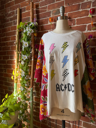 OOAK Autumn Collection- Upcycled AC/DC Inspired Kantha Poncho Tee