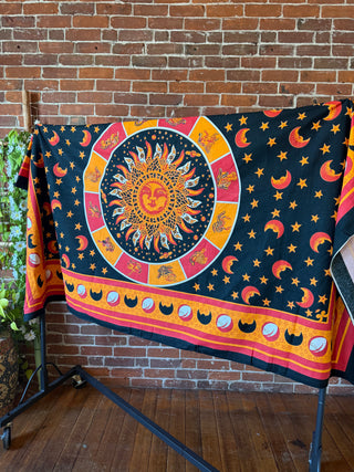 100% Cotton Zodiac Sun Celestial Mandela ⭐️ Tapestry / Wall Hanging - Fair Trade Made