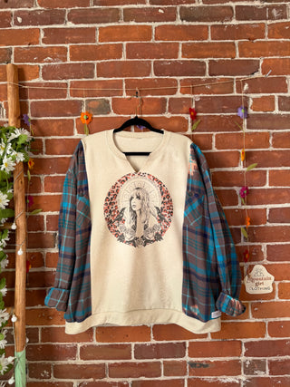 OOAK Autumn Collection - Upcycled Stevie Nicks Sweatshirt and Plaid Flannel Hybrid