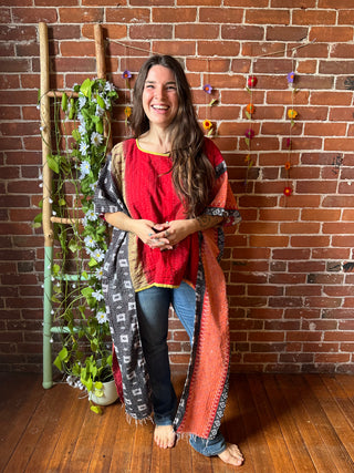 Upcycled Hi Lo Kantha Poncho Top