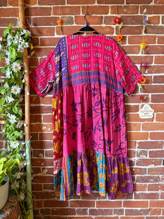 Coffee In The Morning Kantha Dress - Fits up to 3X - 100% Cotton- Fair Trade Made