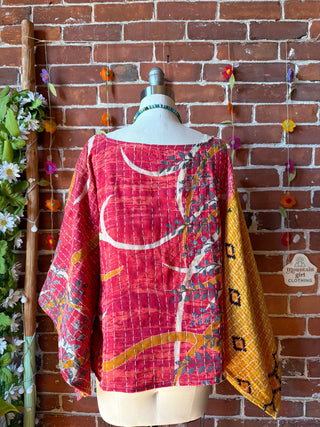OOAK Summer Collection - Reversible Cosmic Drift Kantha Poncho Top - 2 Tops in 1
