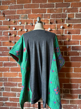 Upcycled Good Vibes Kantha Poncho Top