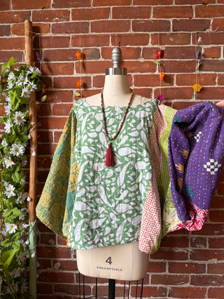 OOAK Summer Collection - Reversible Cosmic Drift Kantha Poncho Top - 2 Tops in 1