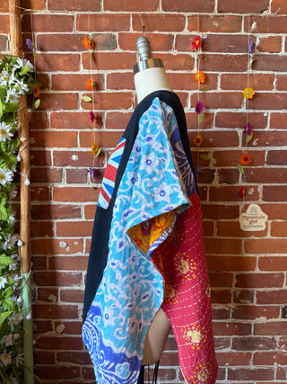 OOAK Summer Collection- Upcycled The Who Inspired Vintage Kantha Poncho Tee
