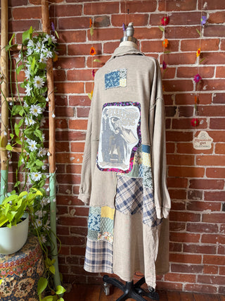 OOAK Autumn Collection - Upcycled Fleetwood Mac Patchwork Print Long Button Up Duster