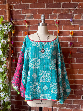 Cosmic Drift Reversible Kantha Poncho Top