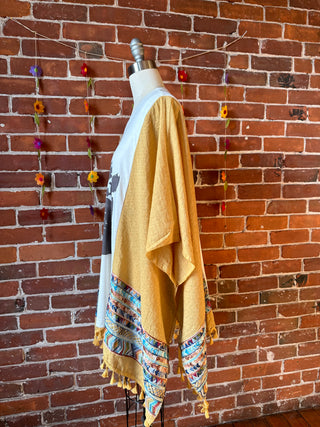 Willie Nelson Inspired Golden Yellow Tassel Embroidered Poncho