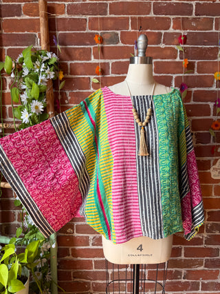 OOAK Summer Collection - Reversible Cosmic Drift Kantha Poncho Top - 2 Tops in 1!