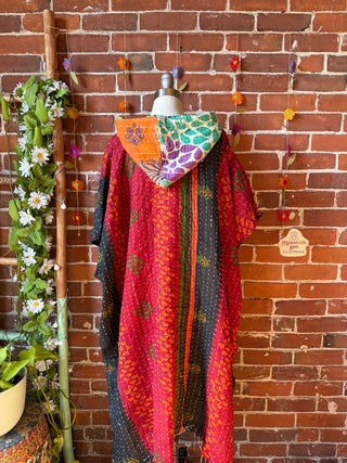 Sierra Dreams Reversible 100% Cotton Kantha Poncho Tunic Hoodie Beach Coverup - Fair Trade Made