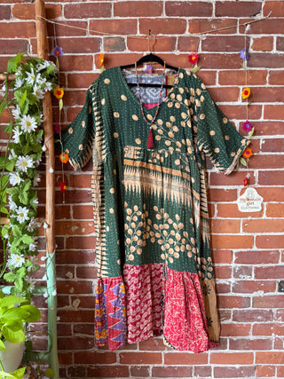 Coffee In The Morning Kantha Dress - Fits up to 3X - 100% Cotton- Fair Trade Made