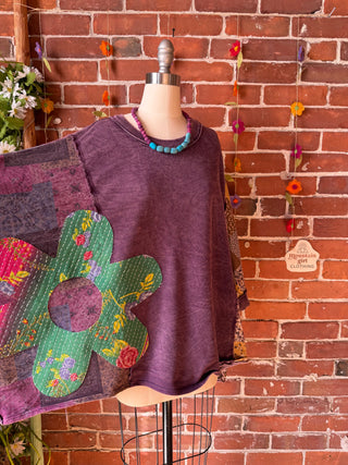 OOAK Autumn Collection - Upcycled Flower Patch Patchwork Poncho Style Top 🌼