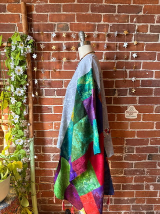 OOAK Winter Collection- Upcycled Silk Patchwork Tie Dye Led Zeppelin Inspired Hi Lo Poncho Top