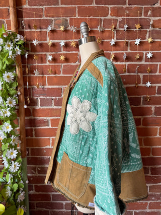 OOAK Winter Collection - Oversized Upcycled Quilted Patchwork Jade Paisley Jacket