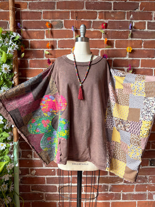 OOAK Summer Collection - Upcycled Flower Patch Patchwork Poncho Style Top 🌼