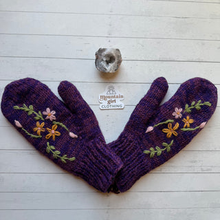 Floral Vine Fleece Lined Wool Mittens / Gloves - Fair Trade Made-Final Sale