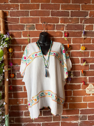 The Wandering Bloom Layer - Upcycled V-neck Embroidered Poncho
