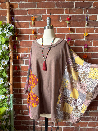 OOAK Summer Collection - Upcycled Flower Patch Patchwork Poncho Style Top 🌼