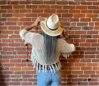 Fair Trade White/Gold Fern Hand Painted Artisanal Hat