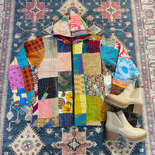 A Stitch In Time Kantha Patchwork Hooded Jacket