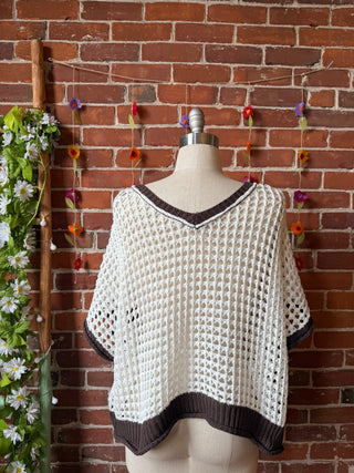Bohemian Spring Flower Crochet Crop Top 🌻 Brown White Yellow