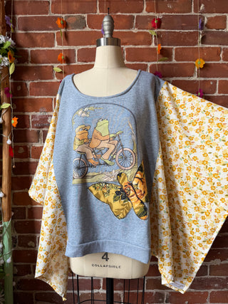 OOAK Summer Collection- Upcycled Frog & Toad Vintage Floral Poncho Sweatshirt