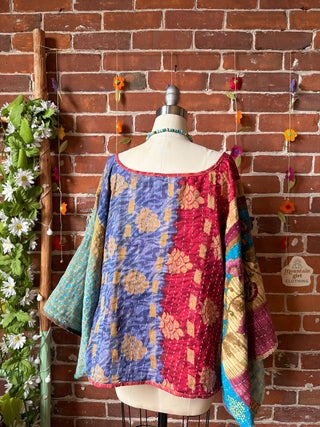 OOAK Summer Collection - Reversible Cosmic Drift Kantha Poncho Top - 2 Tops in 1
