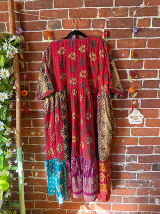 Coffee In The Morning Kantha Dress - Fits up to 3X - 100% Cotton- Fair Trade Made