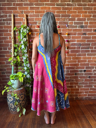 Coffee In The Morning Kantha Summer Midi Dress With Pockets - Fits up to 2X