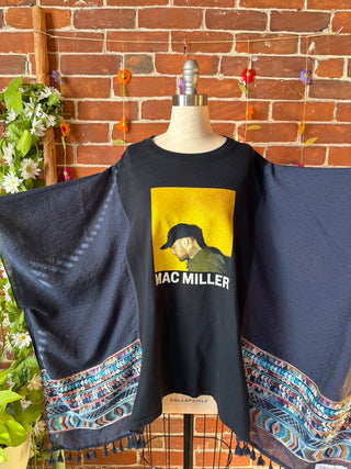 OOAK Autumn Collection- Upcycled Mac Miller Inspired Embroidered Poncho Tee