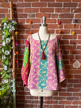 OOAK Spring Collection - Reversible Cosmic Drift Kantha Poncho Top - 2 Tops in 1!