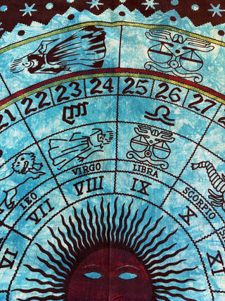 100% Cotton Zodiac Tie Dye Mandala Tapestry / Wall Hanging / Bedspread