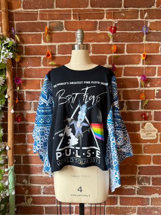 OOAK Autumn Collection- Upcycled Cropped Brit Pink Floyd Tribute BandTapestry Poncho Tee