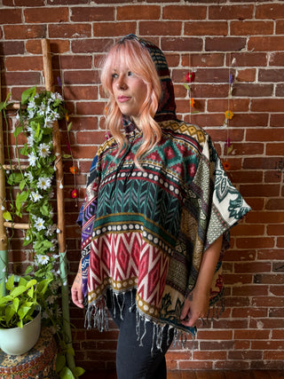 The Wild & Woven Patchwork Hooded Poncho - Fair Trade Made - Final Sale