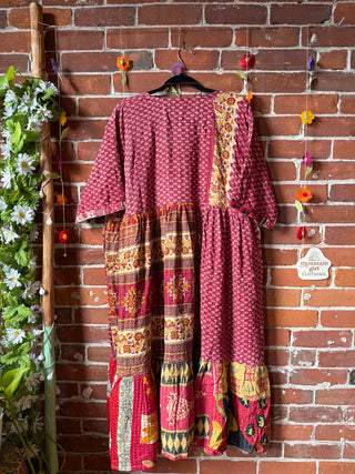 Coffee In The Morning Kantha Dress - Fits up to 3X - 100% Cotton- Fair Trade Made