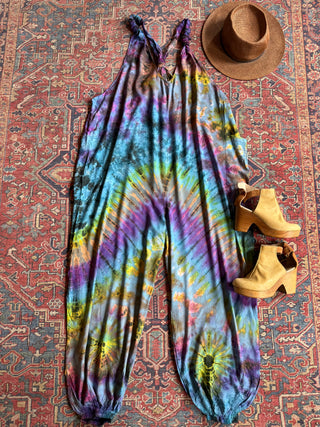 Ophelia Festival Season Tie Dye Jumpsuit / Overalls - Rainbow Sky