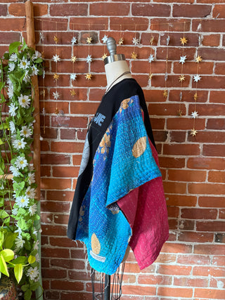 OOAK Autumn Collection- Upcycled David Bowie Inspired Cropped Kantha Poncho Tee