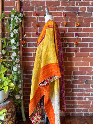 OOAK Autumn Collection-Reversible Stardust Kantha Ruana Jacket With Pockets