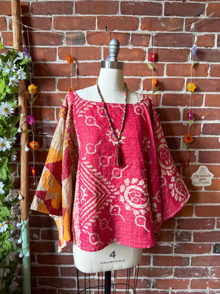 OOAK Spring Collection - Reversible Cosmic Drift Kantha Poncho Top - 2 Tops in 1!