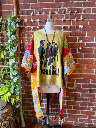 OOAK Autumn Collection- Upcycled The Band Inspired Kantha Poncho Hi Lo Sweatshirt