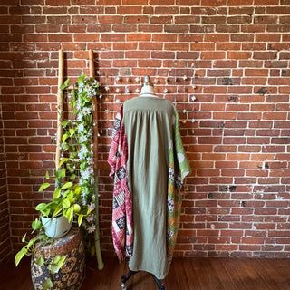 OOAK Autumn Collection - Upcycled Button Up Kantha Poncho Duster Kimono / Dress
