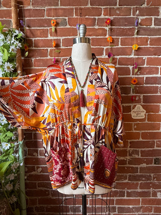 OOAK Summer Collection- Upcycled Silky Kimono Robe with Pockets