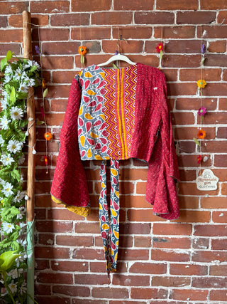 Free Size Nova Kantha Bell Sleeve Wrap Top